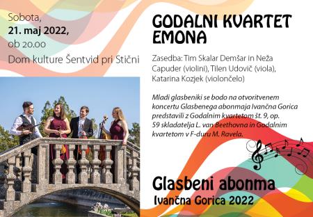 Godalni kvartet Emona – to soboto otvoritveni koncert Glasbenega abonmaja Ivančna Gorica